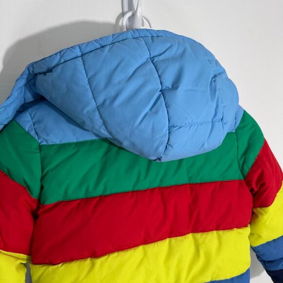 Kids Mini Boden Rainbow Striped Winter Puffer Sherpa | Rainbow | SZ 6-7Y - Picture 6 of 13
